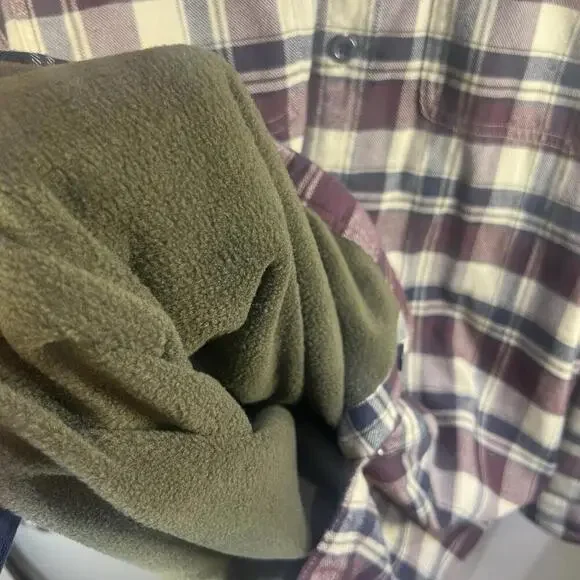 LL Bean Fleece Lined Flannel Shirt Shacket Men’s Size Large Tall Plum Plaid